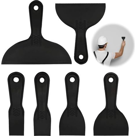 JSSEVN - Set of 6 black plastic putty knives, plastic scrapers, wallpaper scrapers, plastic paint scrapers for coating (1/5)