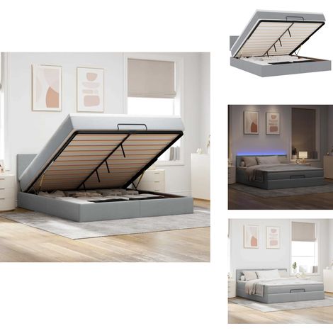 Lit ottoman avec matelas et LED Gris clair 180x200 cm tissu - Lit Ottoman - Lits Ottomans - Cadre De Lit - Cadre De Lit Avec Rangement (1/5)
