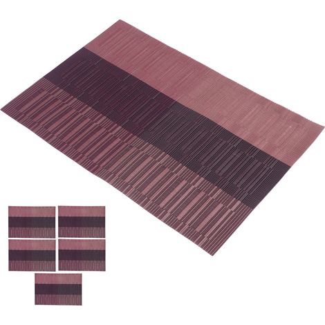 Lot de 5 sets de table/nappes/sets à couverts/sets à steak rectangulaires en PVC uni (rouge) (1/5)