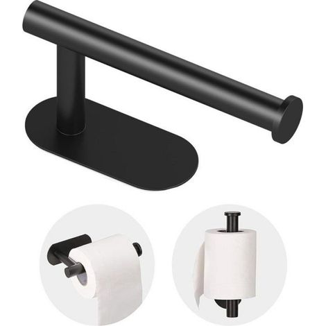 Porte-Rouleau De Toilette - Acier Inoxydable Noir - Adhésif Sans Perçage - Pour Salle De Bain - 1 Pièce (1/5)