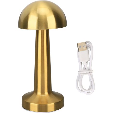 Lampe de table portable, 3 températures de couleur, commande tactile, rechargeable, sans fil, lampe de chevet champignon pour chambre à coucher, couleur or. (1/5)