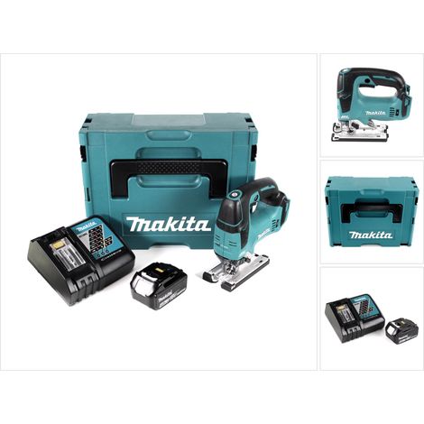 Makita DJV 182 RM1J Seghetto alternativo a batteria 18V / brushless in valigetta Makpac + 1x Batteria 4,0 Ah + Caricabatterie