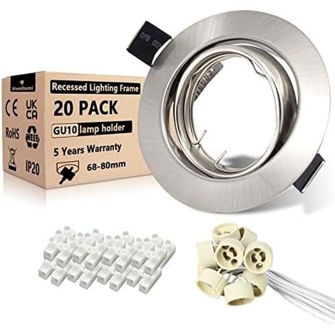 Spot Encastrable GU10 Set,6 Pièces Circulaire Cadre De Montage En Acier Inoxydable Brossé,Orientable 30°, Ø 68 mm,Avec Douille GU10 Pour Lampes Ou Halogènes