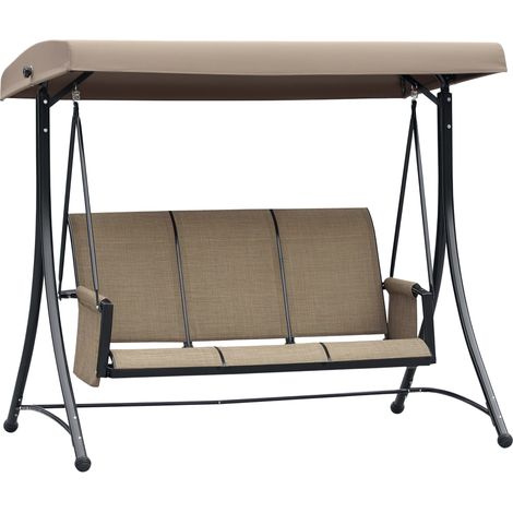 Dondolo da Giardino a 3 Posti con Tettuccio Regolabile e Tasche Portaoggetti Marrone 196x128x172cm