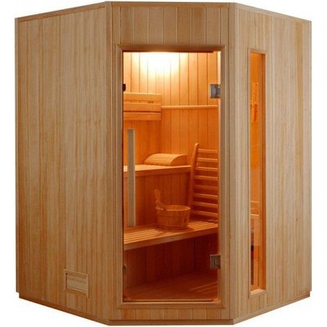 Poolstar – Sauna traditionnel vapeur 3 places – Poêle électrique Harvia 4500W – Dimensions 150x150x200 cm – Température 60-90°C – Bois épicéa canadien