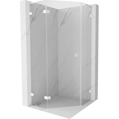 Mexen Lunar L cabina de ducha pentagonal abatible izquierda 80 x 80 cm, transparente, blanca - 831L-080L-080P-20-00-L (1/5)