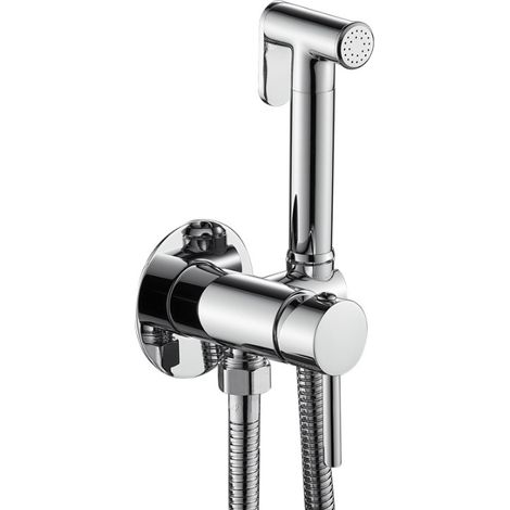 Ensemble WC douche chromé, haut de gamme, encastré, eau chaude et froide, en alliage de zinc, rond (1/5)
