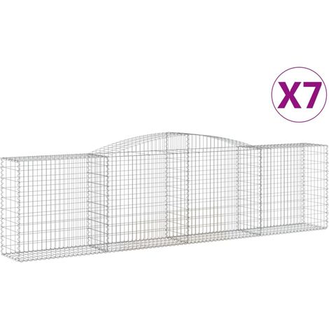 Cestas de gaviones Muro de contención arqueado Valla de jaula 7 piezas 400 x 50 x 100/120 cm Hierro galvanizado Plata 020041134