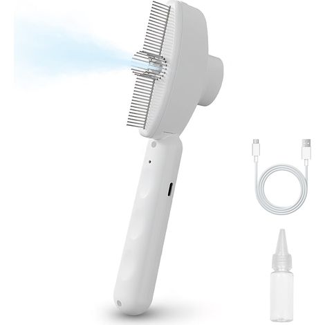 Brosse Steamy pour chat - Blanc - Brosse à vapeur 3 en 1 - Avec peigne de massage - Rechargeable par USB - Brosse à vapeur pour chien - Brosse à vapeur pour poils longs et courts - Pour enlever la (1/5)