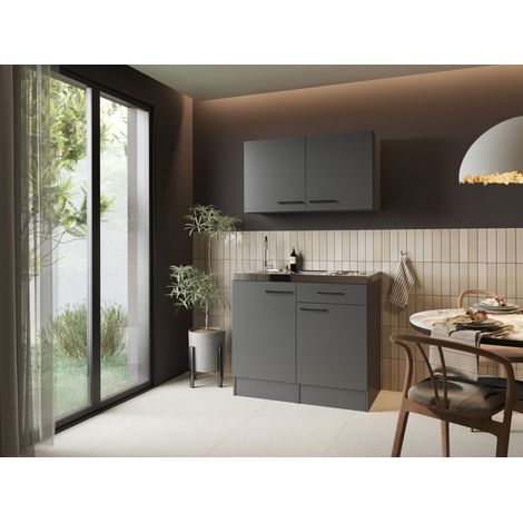 Miniküche Singleküche Küche Pantry Set 100 cm Grau Matt Oliver Respekta