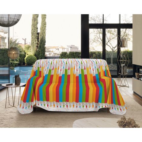 Telo Arredo Made in Italy in Cotone Grandfoulard Copritutto Copridivano Copriletto-Teli Sofà Arredatutto-Drappeggio-Arazzo-Copridivano Grand Foulard Letto Matrimoniale - Matitone Multicolor (1/4)