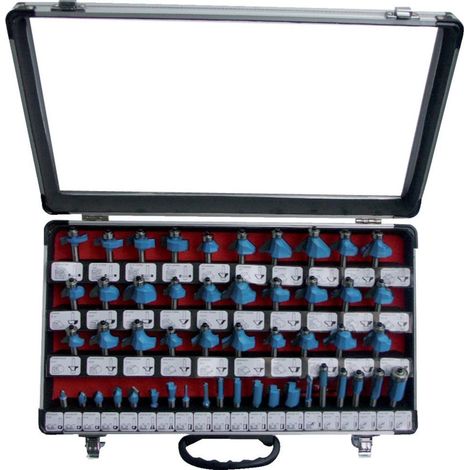 Coffret de 50 fraises carbure 8 mm pour défonceuse – Pour bois dur – Coupe nette sans éclat – Cassette aluminium avec couvercle transparent – Fisch (1/2)