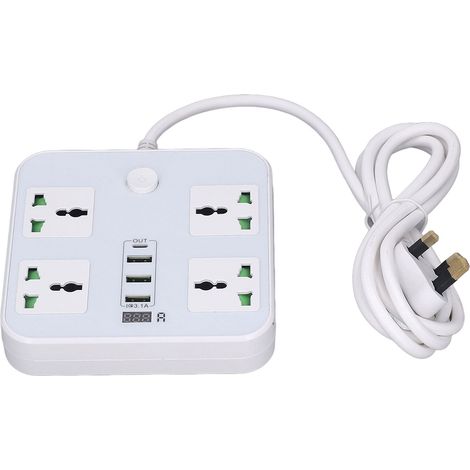 Multiprise T90 2500W, Prise Multiple avec Interrupteur USB, Socle Blanc Compact, Fiche UK Standard, 110-250V, Chargeur Universel (1/5)