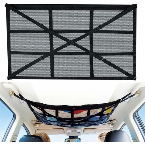 Filet de Rangement pour Toit de Voiture, 80 × 52 cm,Universel Filet Rangement Voiture Plafond, Rangement Maille Sac pour Toit de Voiture, pour SUV, fourgonnette et la Plupart des véhicules