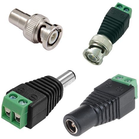 TrAdE Shop Traesio - 4x Connettori Adattatori 12v Balun Bnc Jack Rca Per Dvr Sorveglianza Telecamere -   -4X ALIMENTAZIONE MASCHIO    - (1/5)
