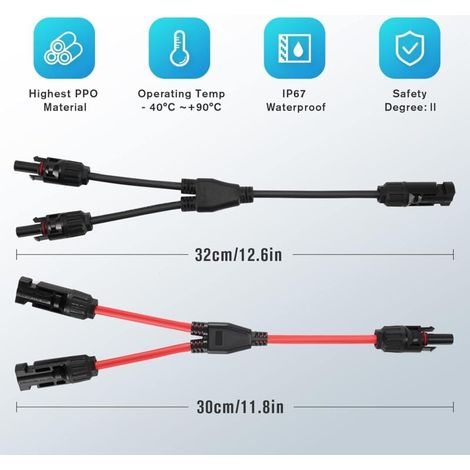 Solaire Panneau Câble Connecteur Professionnel (1 à 2 branches) Y Connecteurs Câble Solairede Panneau Solaire MMF + FFM Adaptateur Solaire 1 Paire (1/4)