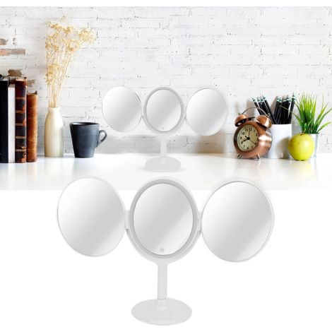 LED-Schminkspiegel, faltbar und drehbar, mit Beleuchtung, Tisch-Schminktisch, weiß. (1/5)