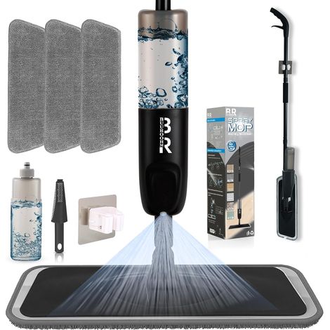 Balai pulvérisateur en Microfibre pour Nettoyage de Sol, Sec et Humide, pour Cuisine, parquet, stratifié, Carreaux de céramique, 360 degrés, avec 3 têtes de Balai de Rechange, 1 racloir, 1 Support de (1/5)