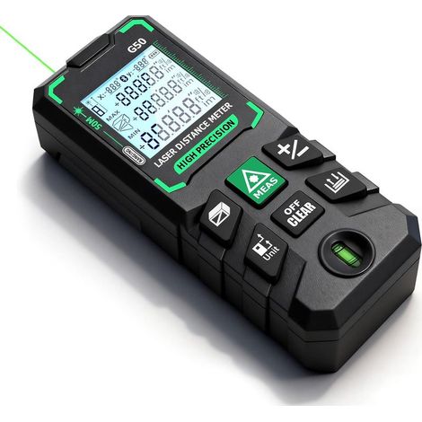Portable Télémètre 50M, Numérique Telemetre & Niveau Électroniqu, Mit LCD Écran Rétroéclairé, 30 Stockage, Mesure Rapide, Mesure de Longeur Surface Volume Pythagore (1/5)