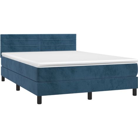 vidaXL Sommier à lattes de lit et matelas Bleu foncé 140x190cm Velours