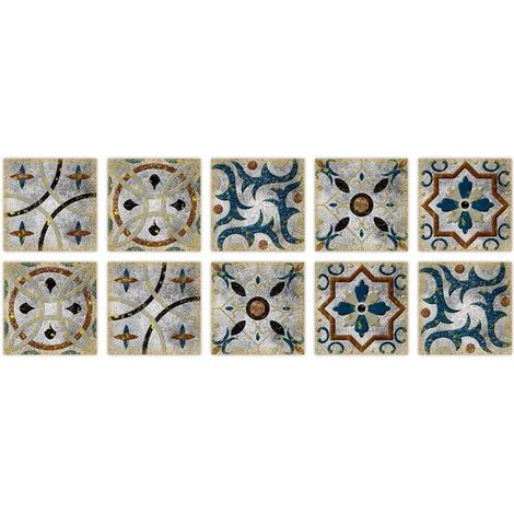 10 pegatinas decorativas para azulejos, 15x15cm, Adhesivos autoadhesivos azulejos, Azulejos autoadhesivos, Adhesivos suelos, Verde hierba, azul (1/5)