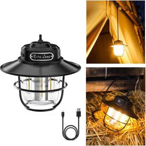LED lampe de camping extérieure rechargeable, mini tente portable Lampe à cheval, Mode 4 vitesses Lumière blanche et chaude, Ambre et Lumière blanche chaude. (1/4)