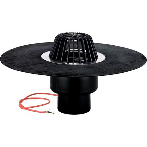 Scarico terrazzi DN160, foglio bitumato saldato, griglia plastica raccoglifoglie, dispositivo di riscaldamento  (10-30W/230V)