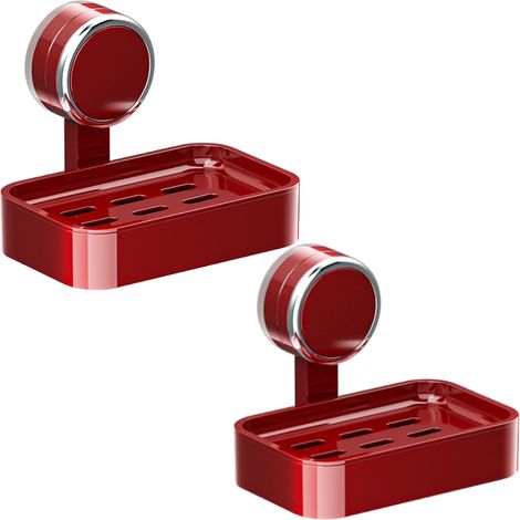 2piece suction cup soap box wall mounted punch free household bathroom soap box drain box red (1/5)