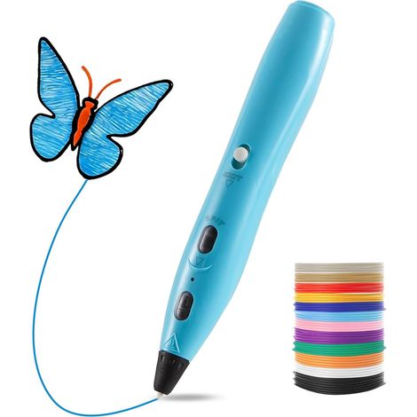 RPC200B Kit de stylos 3D pour enfants, y compris 12 couleurs de filament PLA en plastique, compatible avec le filament PLA, convient aux enfants et aux adultes. (Bleu) (1/5)