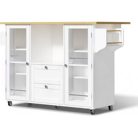 Îlot de cuisine à roulettes avec plateau rabattable MDF 120 x 70 x 92 cm blanc (1/5)