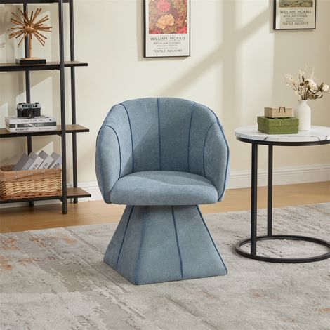 Fauteuil Pivotant Chenille 56x54x74.5cm - Chaise de Salon Ergonomique Pivotante Dossier Haut Moderne Adulte Ado - Bleu (1/5)