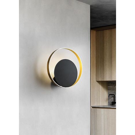 Applique murale intérieure LED ronde, noire, blanc chaud 3000K, moderne, pour chambre, salon, escalier, couloir (1/4)
