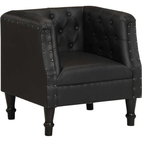 Fauteuil en cuir véritable noir (1/5)