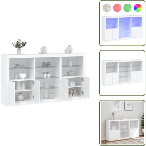The Living Store Buffet avec lumières LED blanc 181,5x37x100 cm - Meuble De Rangement - Buffet - Meuble Tv - Luminaire Led - Design Moderne (1/5)