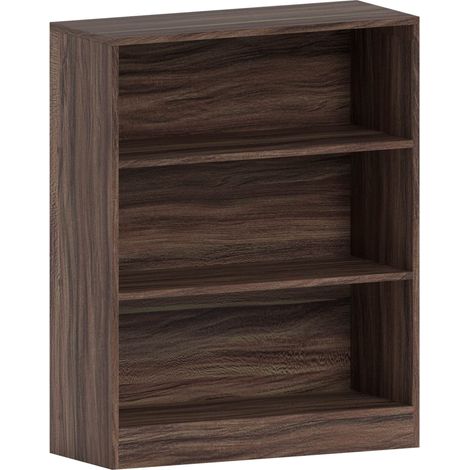 Cambridge 3 Tier Low Bookcase Shelving Storage Unit, Walnut