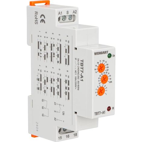Relais Temporisé Multifonction (10 Fonctions) - AC/DC 12V-240V - Relais de Temporisation Universel 1SPDT - Largeur 18mm (1 Module DIN) - Idéal pour VMC, Éclairage et Automatisme - TBT7-A1 (1/5)