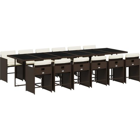 Maison Exclusive - Set da Pranzo da Giardino 13pz con Cuscini Marrone Polyrattan