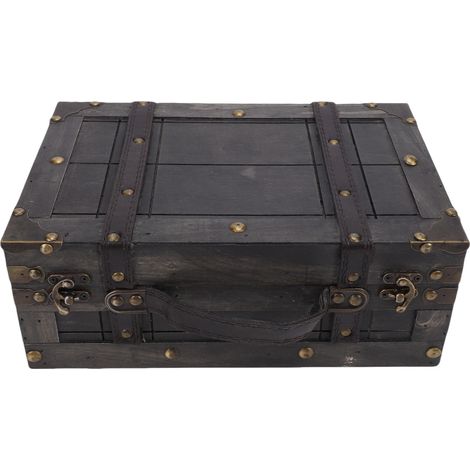Malle vintage en bois avec couvercle valise rétro boîte portable coffre rangement antique accessoire photo taille S 1624B-01 gris (1/5)