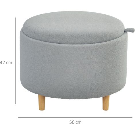 Tabouret rembourré en polaire douce, compartiment de rangement dissimulé, couvercle réversible, 56 cm x 56 cm x 42 cm, gris (1/5)