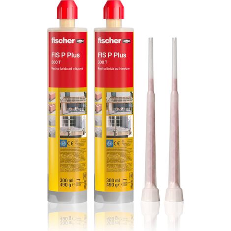 Fischer Bi-Pack Tassello Chimico FIS P PLUS 300 T, Ancorante Resina Poliestere per Fissaggio Tende da Sole, Antenna tv, Scale in Cemento, Mattone Forato, 2x 300ml (1/5)