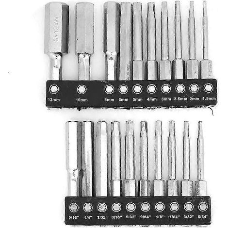Jeu de 20 embouts magnétiques à tête hexagonale, tige hexagonale à dégagement rapide 1/4 pouce, acier à outils S2 (1/3)