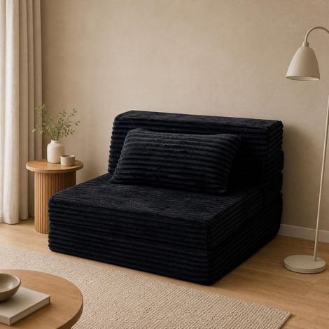 Canapé Lit Pliable 4 en 1 1 Place, Noir 70x190cm (1/5)