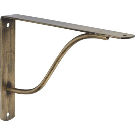 Equerre de fixation courbée en acier cuivré – Dimensions H.17 x P.24 cm – Charge jusqu'à 25 kg sur mur plein – Finition élégante laitonnée
