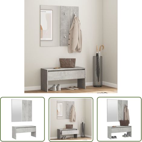 The Living Store Ensemble de meubles de couloir Gris béton Bois d'ingénierie - Banc Entrée - Meuble D'entrée - Ensemble Meubles D'entrée - Rangement Intérieur - Banc Coffre (1/5)