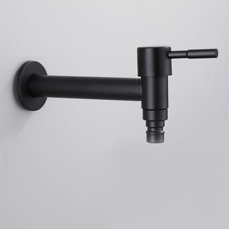 Robinet de machine à laver G1/2 po en acier inoxydable noir, robinet d'évier simple pour eau froide, robinet de machine à laver de type court noir (1/5)
