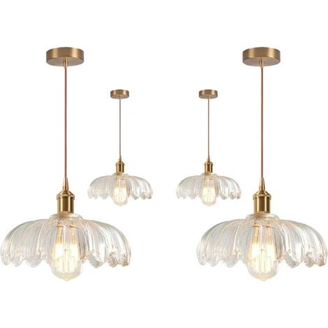 4x Lustre Moderne en Verre,Suspension Vintage Abat-jour Design Fleurs Transparente E27 Lampe de Plafond Style Nordique,25cm (1/5)