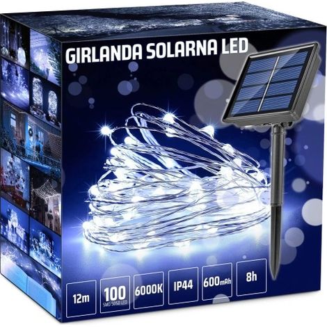 Solar-Gartenlampe mit 100 LEDs, kaltweiß, 12 m