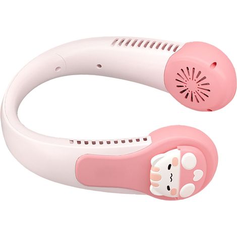 Ventilateur de cou à motif dessin animé, portable, rechargeable par USB, silencieux, anti-torsion, avec batterie intégrée, idéal pour les enfants, les adultes et les activités sportives en extérieur. (1/5)