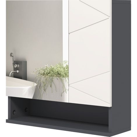 Armario de baño con espejo 55 x 17 x 55 cm gris con estante regulable y compartimento abierto (1/5)