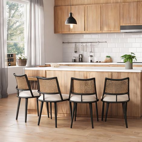 Chaise de salle à manger en rotin et PU noire lot de 6 en rattan (1/5)